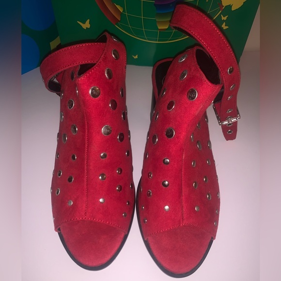 Statement Suede Studded Red Heels - Picture 1 of 5